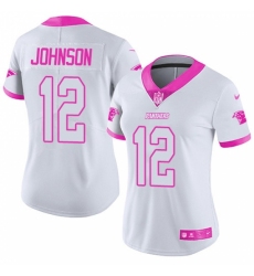 Women's Nike Carolina Panthers #12 Charles Johnson Limited White/Pink Rush Fashion NFL Jersey
