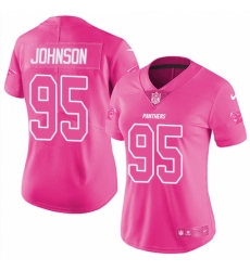 Women's Nike Carolina Panthers #95 Charles Johnson Limited Pink Rush Fashion NFL Jersey