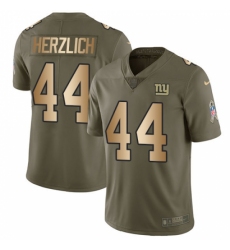 Men's Nike New York Giants #44 Mark Herzlich Limited Olive/Gold 2017 Salute to Service NFL Jersey