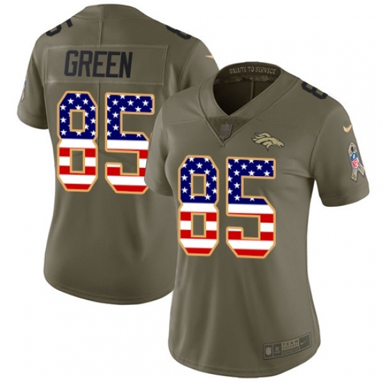 Women's Nike Denver Broncos #85 Virgil Green Limited Olive/USA Flag 2017 Salute to Service NFL Jersey Women's Nike Denver Broncos #85 Virgil Green Limited Olive/USA Flag 2017 Salute to Service NFL Jersey