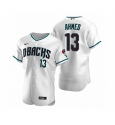 Men's Arizona Diamondbacks #13 Nick Ahmed Nike White Teal Authentic 2020 Alternate Jersey