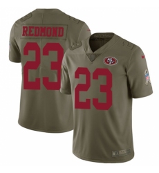 Men's Nike San Francisco 49ers #23 Will Redmond Limited Olive 2017 Salute to Service NFL Jersey