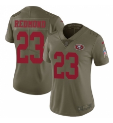 Women's Nike San Francisco 49ers #23 Will Redmond Limited Olive 2017 Salute to Service NFL Jersey