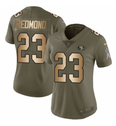 Women's Nike San Francisco 49ers #23 Will Redmond Limited Olive/Gold 2017 Salute to Service NFL Jersey