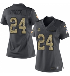 Women's Nike Minnesota Vikings #24 Tramaine Brock Limited Black 2016 Salute to Service NFL Jersey