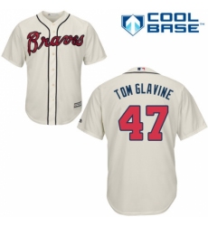 Men's Majestic Atlanta Braves #47 Tom Glavine Replica Cream Alternate 2 Cool Base MLB Jersey