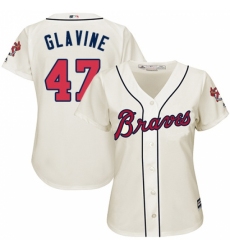 Women's Majestic Atlanta Braves #47 Tom Glavine Replica Cream Alternate 2 Cool Base MLB Jersey