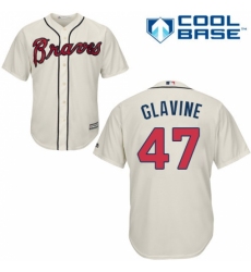 Youth Majestic Atlanta Braves #47 Tom Glavine Replica Cream Alternate 2 Cool Base MLB Jersey