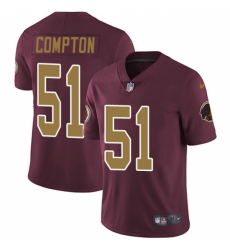 Men's Nike Washington Redskins #51 Will Compton Burgundy Red/Gold Number Alternate 80TH Anniversary Vapor Untouchable Limited Player NFL Jersey