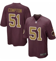 Men's Nike Washington Redskins #51 Will Compton Game Burgundy Red/Gold Number Alternate 80TH Anniversary NFL Jersey