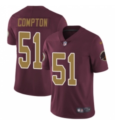 Youth Nike Washington Redskins #51 Will Compton Burgundy Red/Gold Number Alternate 80TH Anniversary Vapor Untouchable Limited Player NFL Jersey