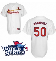 Men's Majestic St. Louis Cardinals #50 Adam Wainwright Replica White Cool Base 2013 World Series Patch MLB Jersey