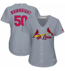 Women's Majestic St. Louis Cardinals #50 Adam Wainwright Replica Grey Road Cool Base MLB Jersey