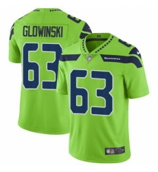 Men's Nike Seattle Seahawks #63 Mark Glowinski Limited Green Rush Vapor Untouchable NFL Jersey