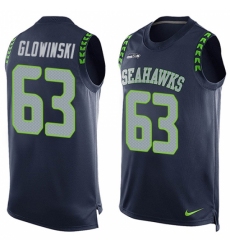 Men's Nike Seattle Seahawks #63 Mark Glowinski Limited Steel Blue Player Name & Number Tank Top NFL Jersey