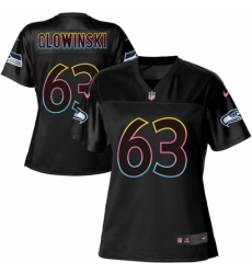 Women's Nike Seattle Seahawks #63 Mark Glowinski Game Black Team Color NFL Jersey