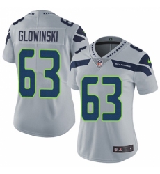 Women's Nike Seattle Seahawks #63 Mark Glowinski Grey Alternate Vapor Untouchable Limited Player NFL Jersey