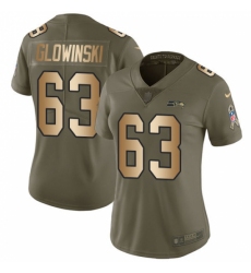 Women's Nike Seattle Seahawks #63 Mark Glowinski Limited Olive/Gold 2017 Salute to Service NFL Jersey