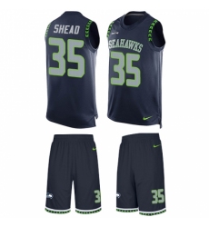 Men's Nike Seattle Seahawks #35 DeShawn Shead Limited Steel Blue Tank Top Suit NFL Jersey