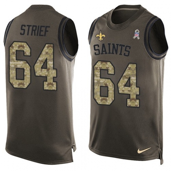 Men's Nike New Orleans Saints #64 Zach Strief Limited Green Salute to Service Tank Top NFL Jersey Men's Nike New Orleans Saints #64 Zach Strief Limited Green Salute to Service Tank Top NFL Jersey