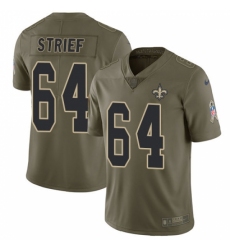 Men's Nike New Orleans Saints #64 Zach Strief Limited Olive 2017 Salute to Service NFL Jersey