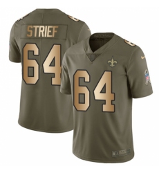 Men's Nike New Orleans Saints #64 Zach Strief Limited Olive/Gold 2017 Salute to Service NFL Jersey