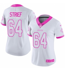 Women's Nike New Orleans Saints #64 Zach Strief Limited White/Pink Rush Fashion NFL Jersey