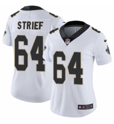 Women's Nike New Orleans Saints #64 Zach Strief White Vapor Untouchable Limited Player NFL Jersey