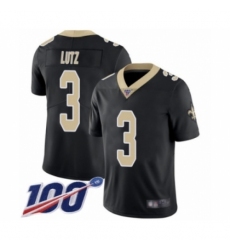 Men's New Orleans Saints #3 Wil Lutz Black Team Color Vapor Untouchable Limited Player 100th Season Football Jersey