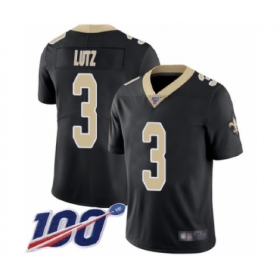 Men's New Orleans Saints #3 Wil Lutz Black Team Color Vapor Untouchable Limited Player 100th Season Football Jersey