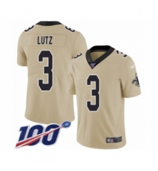 Men's New Orleans Saints #3 Wil Lutz Limited Gold Inverted Legend 100th Season Football Jersey