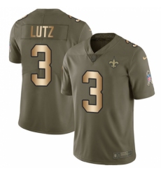 Men's Nike New Orleans Saints #3 Will Lutz Limited Olive/Gold 2017 Salute to Service NFL Jersey
