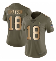 Women's Nike New Orleans Saints #18 Garrett Grayson Limited Olive/Gold 2017 Salute to Service NFL Jersey
