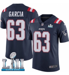 Men's Nike New England Patriots #63 Antonio Garcia Limited Navy Blue Rush Vapor Untouchable Super Bowl LII NFL Jersey