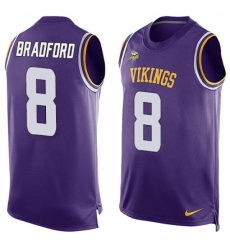 Men's Nike Minnesota Vikings #8 Sam Bradford Limited Purple Player Name & Number Tank Top NFL Jersey