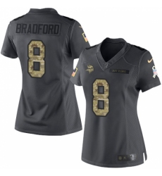 Women's Nike Minnesota Vikings #8 Sam Bradford Limited Black 2016 Salute to Service NFL Jersey
