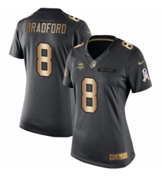 Women's Nike Minnesota Vikings #8 Sam Bradford Limited Black/Gold Salute to Service NFL Jersey