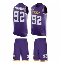 Men's Nike Minnesota Vikings #92 Tom Johnson Limited Purple Tank Top Suit NFL Jersey