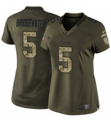 Women's Nike Minnesota Vikings #5 Teddy Bridgewater Elite Green Salute to Service NFL Jersey