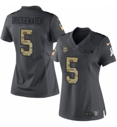 Women's Nike Minnesota Vikings #5 Teddy Bridgewater Limited Black 2016 Salute to Service NFL Jersey