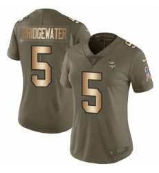 Women's Nike Minnesota Vikings #5 Teddy Bridgewater Limited Olive/Gold 2017 Salute to Service NFL Jersey