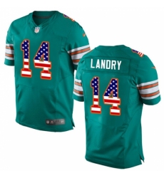Men's Nike Miami Dolphins #14 Jarvis Landry Elite Aqua Green Alternate USA Flag Fashion NFL Jersey