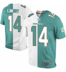 Men's Nike Miami Dolphins #14 Jarvis Landry Elite Aqua Green/White Split Fashion NFL Jersey