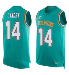Men's Nike Miami Dolphins #14 Jarvis Landry Limited Aqua Green Player Name & Number Tank Top NFL Jersey