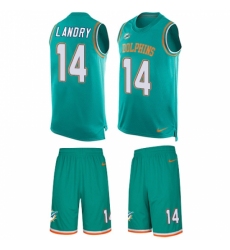 Men's Nike Miami Dolphins #14 Jarvis Landry Limited Aqua Green Tank Top Suit NFL Jersey