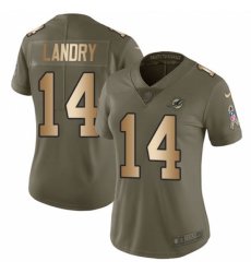 Women's Nike Miami Dolphins #14 Jarvis Landry Limited Olive/Gold 2017 Salute to Service NFL Jersey