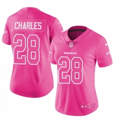 Women's Nike Denver Broncos #28 Jamaal Charles Limited Pink Rush Fashion NFL Jersey