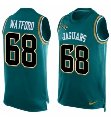Men's Nike Jacksonville Jaguars #68 Earl Watford Limited Teal Green Player Name & Number Tank Top NFL Jersey