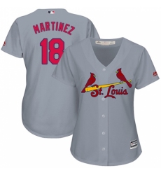Women's Majestic St. Louis Cardinals #18 Carlos Martinez Replica Grey Road Cool Base MLB Jersey