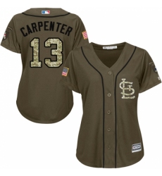 Women's Majestic St. Louis Cardinals #13 Matt Carpenter Replica Green Salute to Service MLB Jersey